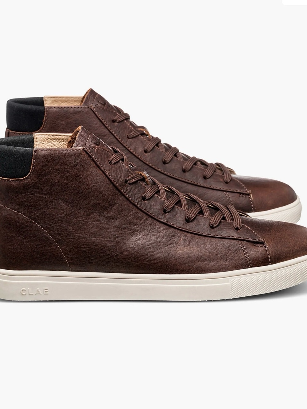 Clae Men's Dark Brown Leather High-Top Sneakers with White Sole